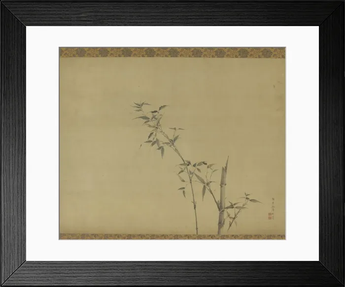 Framed Print : Bamboo stems with branches and foliage, Edo period, 19th century. Creator: Kishi Ganku