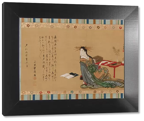 A prostitute sitting beside a writing table, Edo period, 1806, 6th month