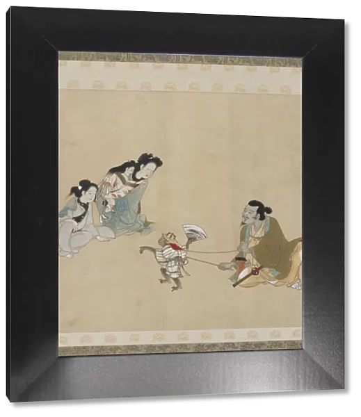 Monkey trainer and monkey performing a dance, Edo period, late 17th century