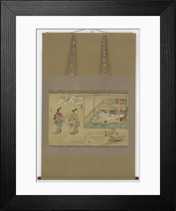 Framed Print : Beauty reclining as visitors approach, Edo period, late 17th-early 18th century Framed Print : Beauty reclining as visitors approach, Edo period, late 17th-early 18th century
