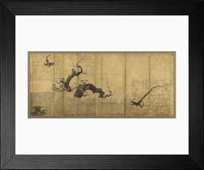 Framed Print : Blossoming Plum and Camellia in a Garden Landscape, Edo period Framed Print : Blossoming Plum and Camellia in a Garden Landscape, Edo period