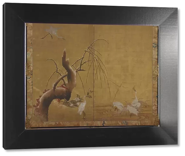 Herons and Old WIllow, Edo period, early 17th century. Creator: Kano Sadanobu