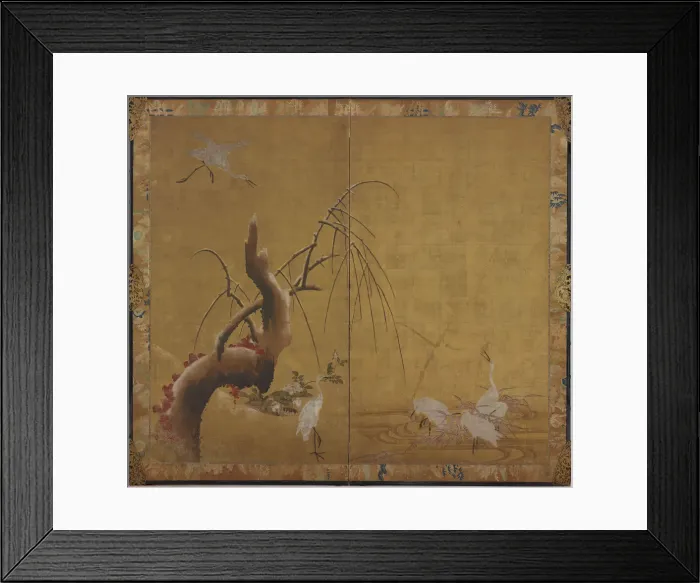 Framed Print : Herons and Old WIllow, Edo period, early 17th century. Creator: Kano Sadanobu Framed Print : Herons and Old WIllow, Edo period, early 17th century. Creator: Kano Sadanobu