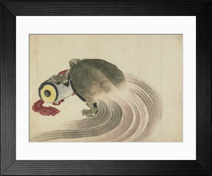 Framed Print : Turtle resting on a scroll, late 18th-early 19th century. Creator: Hokusai Framed Print : Turtle resting on a scroll, late 18th-early 19th century. Creator: Hokusai