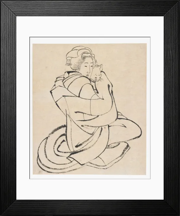 Framed Print : Lady Holding a Cat, Edo period, ca. 1810s. Creator: Hokusai Framed Print : Lady Holding a Cat, Edo period, ca. 1810s. Creator: Hokusai