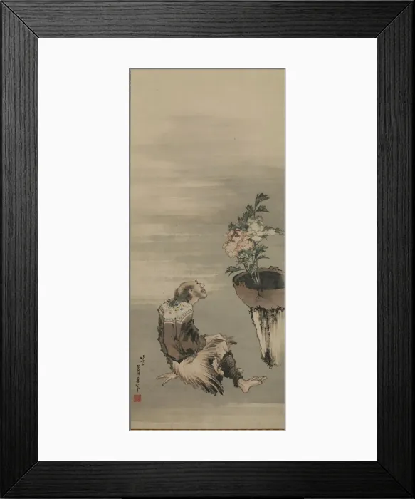 Framed Print : A Seated Man Looking at Potted Peonies, late 18th-early 19th century. Creator: Hokusai Framed Print : A Seated Man Looking at Potted Peonies, late 18th-early 19th century. Creator: Hokusai