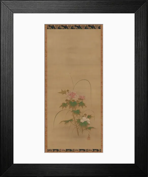 Framed Print : Hibiscus (part of a set), Edo period, mid 17th-early 18th century. Creator: Kano Yoboku Tsunenobu Framed Print : Hibiscus (part of a set), Edo period, mid 17th-early 18th century. Creator: Kano Yoboku Tsunenobu