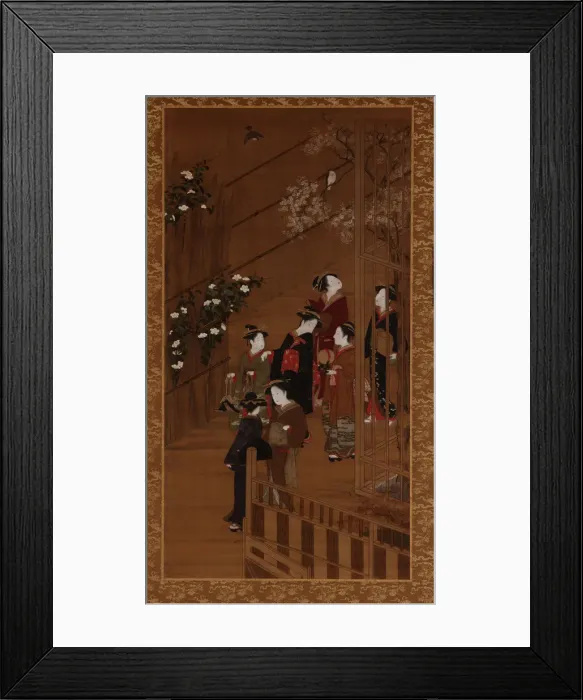 Framed Print : Seven women walking near a football court, Edo period, mid-late 18th century. Creator: Shunsho Framed Print : Seven women walking near a football court, Edo period, mid-late 18th century. Creator: Shunsho