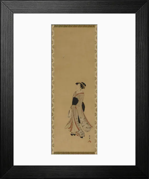 Framed Print : A girl playing battledore and shuttlecock, Edo period, 18th century. Creator: Shunsho Framed Print : A girl playing battledore and shuttlecock, Edo period, 18th century. Creator: Shunsho