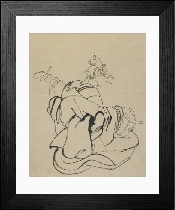 Framed Print : Woman with back to observer playing samisen, late 18th-early 19th century Framed Print : Woman with back to observer playing samisen, late 18th-early 19th century