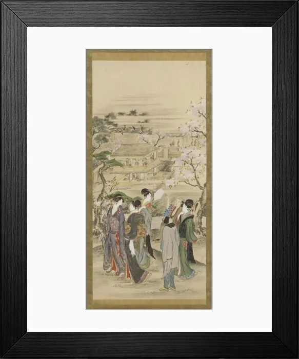 Framed Print : Landscape: parties of men and women looking at cherry blossoms Framed Print : Landscape: parties of men and women looking at cherry blossoms