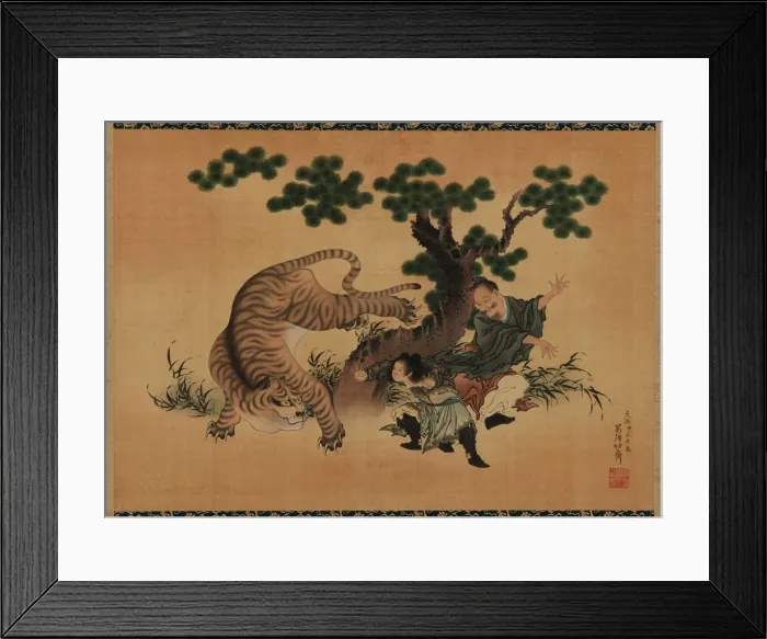 Framed Print : Filial piety: Yang Hsiang saving his father from a tiger, late 18th-early 19th century Framed Print : Filial piety: Yang Hsiang saving his father from a tiger, late 18th-early 19th century