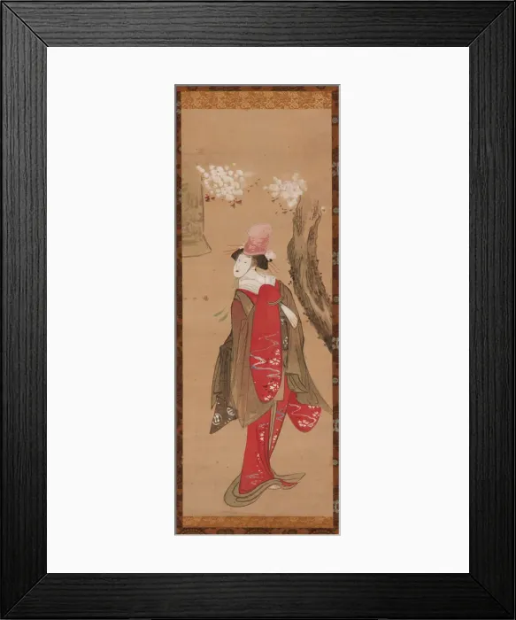 Framed Print : A dancer, Kiyohime, a cherry tree and the bell of Dojo-ji, late 18th-early 19th century Framed Print : A dancer, Kiyohime, a cherry tree and the bell of Dojo-ji, late 18th-early 19th century
