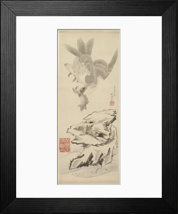 Framed Print : Hawk and fish, late 18th-early 19th century. Creator: Hokusai Framed Print : Hawk and fish, late 18th-early 19th century. Creator: Hokusai