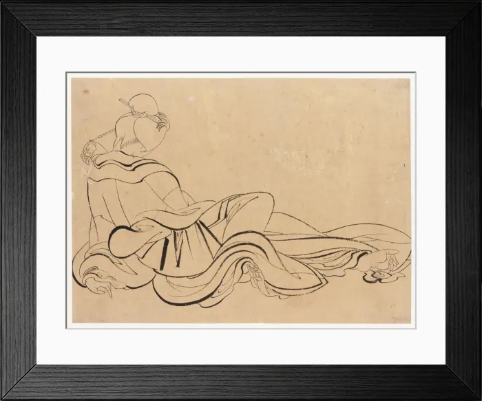 Framed Print : Seated woman scratching her head, late 18th-early 19th century. Creator: Hokusai Framed Print : Seated woman scratching her head, late 18th-early 19th century. Creator: Hokusai