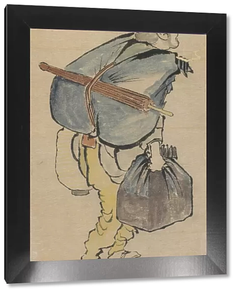 Man carrying back-pack and lantern, late 18th-early 19th century. Creator: Hokusai