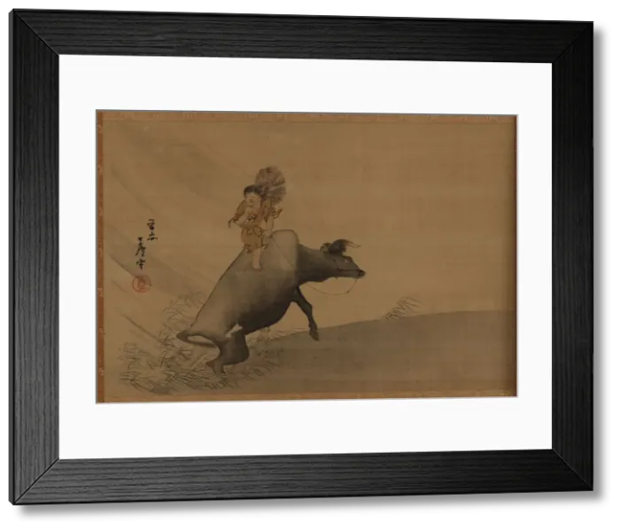 Framed Print : Herdboy on a water-buffalo in a rainstorm, Edo period, late 18th century Framed Print : Herdboy on a water-buffalo in a rainstorm, Edo period, late 18th century