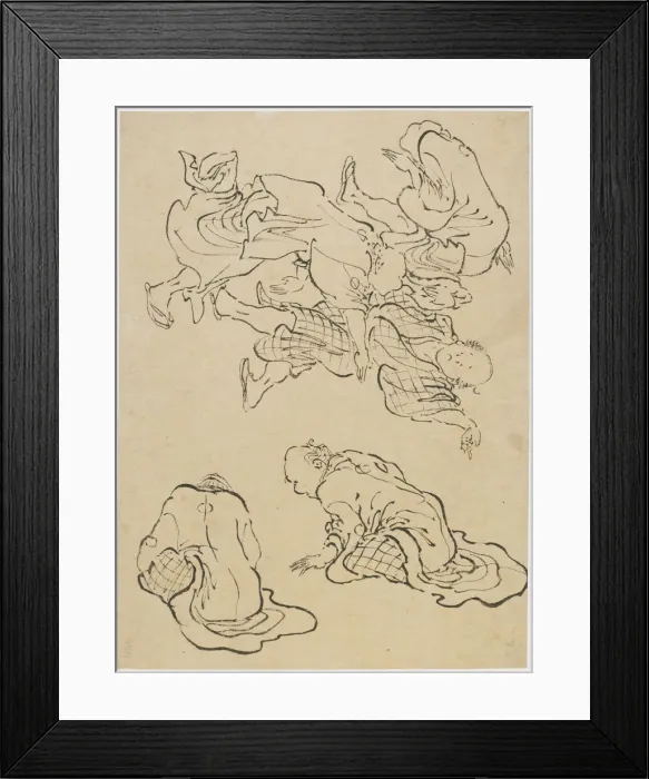 Framed Print : Men dancing, and miscellaneous figures, late 18th-early 19th century. Creator: Hokusai Framed Print : Men dancing, and miscellaneous figures, late 18th-early 19th century. Creator: Hokusai