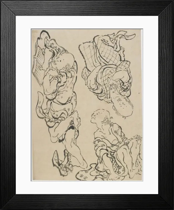 Framed Print : Three figures, late 18th-early 19th century. Creator: Hokusai Framed Print : Three figures, late 18th-early 19th century. Creator: Hokusai