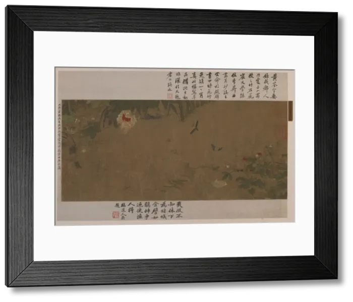 Framed Print : A garden-piece: flowers, fighting grasshoppers, ants and other insects, Ming dynasty Framed Print : A garden-piece: flowers, fighting grasshoppers, ants and other insects, Ming dynasty