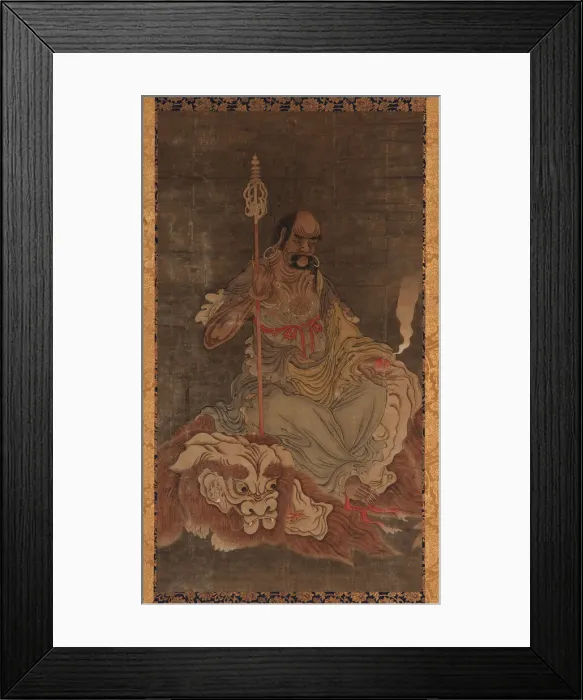 Framed Print : Lohan, seated upon a lion, Ming dynasty, 1368-1644. Creator: Unknown Framed Print : Lohan, seated upon a lion, Ming dynasty, 1368-1644. Creator: Unknown