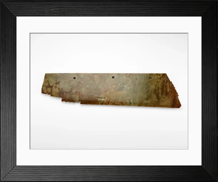 Framed Print : Harvesting knife (hu ?) with mask and felines, fragment, Late Neolithic period, ca Framed Print : Harvesting knife (hu ?) with mask and felines, fragment, Late Neolithic period, ca