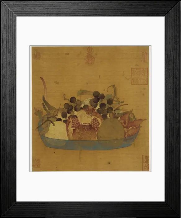 Framed Print : A blue glass dish filled with fruit, Ming dynasty, 1368-1644. Creator: Unknown Framed Print : A blue glass dish filled with fruit, Ming dynasty, 1368-1644. Creator: Unknown