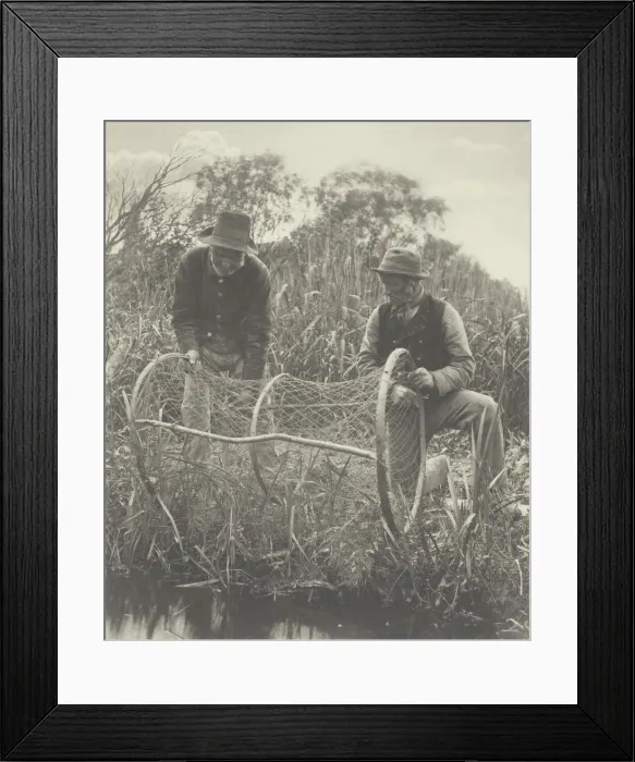 Framed Print : Setting Up the Bow-Net, 1886. Creator: Peter Henry Emerson Framed Print : Setting Up the Bow-Net, 1886. Creator: Peter Henry Emerson