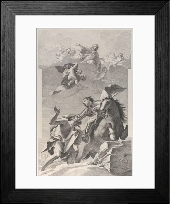 Framed Print : Saint Martin, on horseback, giving his cloak to a beggar... 1760-1800 Framed Print : Saint Martin, on horseback, giving his cloak to a beggar... 1760-1800
