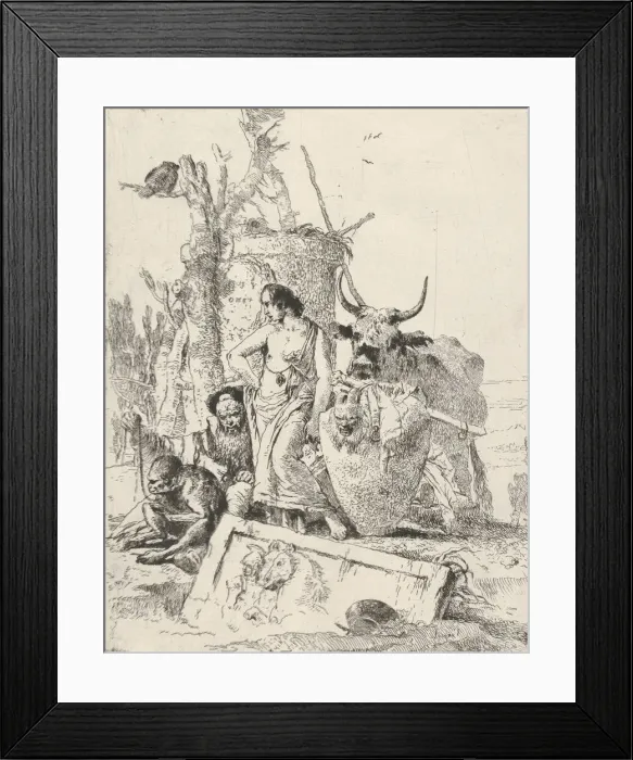 Framed Print : Young shepherdess and old man with a monkey, from the Scherzi, ca. 1743-50 Framed Print : Young shepherdess and old man with a monkey, from the Scherzi, ca. 1743-50
