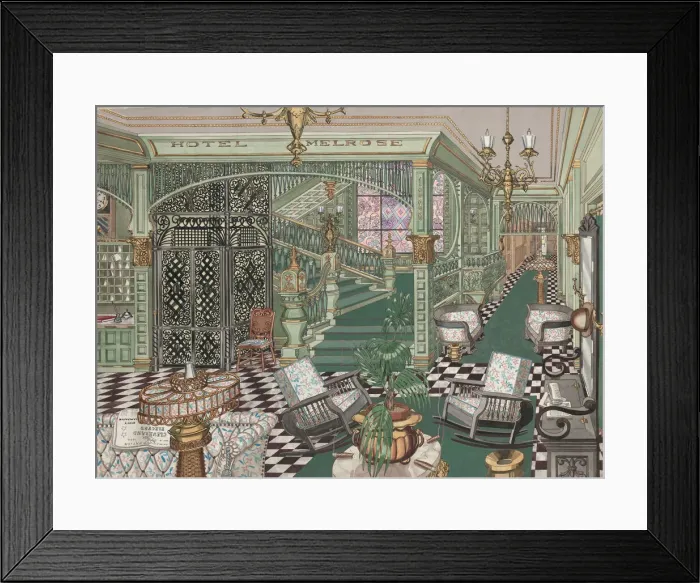 Framed Print : Melrose Hotel Lobby, 1880, c. 1947. Creator: Perkins Harnly Framed Print : Melrose Hotel Lobby, 1880, c. 1947. Creator: Perkins Harnly