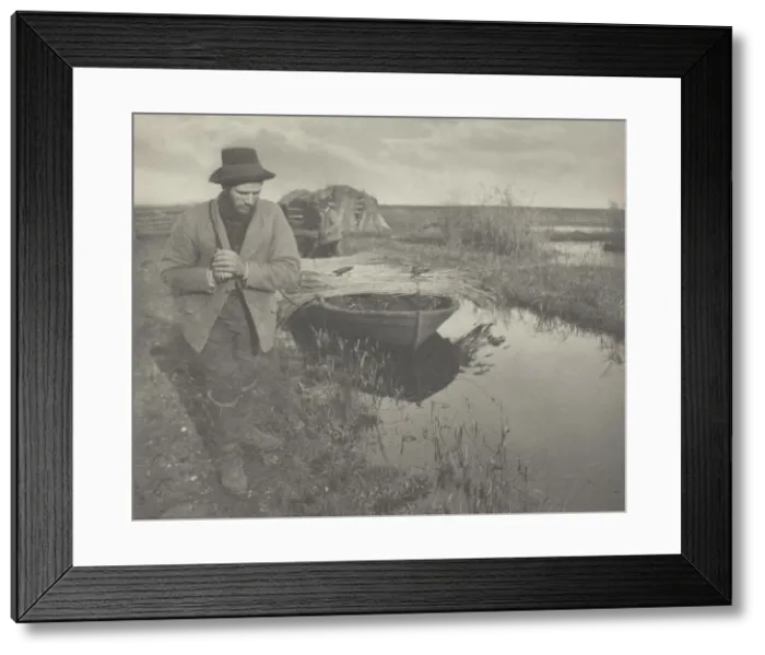 Framed Print : Towing the Reed, 1886. Creator: Peter Henry Emerson Framed Print : Towing the Reed, 1886. Creator: Peter Henry Emerson
