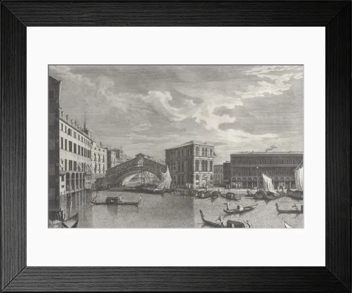 Framed Print : The Rialto Bridge, Venice, with boats and gondolas in the water, 1763 Framed Print : The Rialto Bridge, Venice, with boats and gondolas in the water, 1763