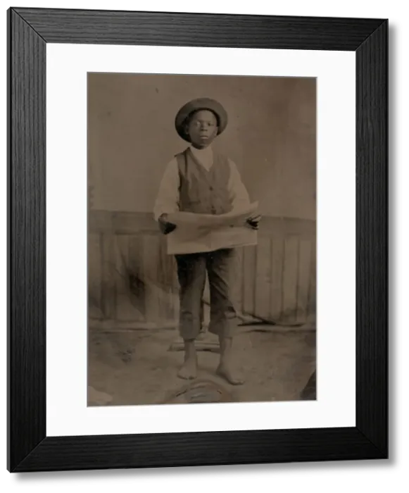 Framed Print : Untitled (Portrait of a Standing Man Holding a Newspaper), 1875. Creator: Unknown Framed Print : Untitled (Portrait of a Standing Man Holding a Newspaper), 1875. Creator: Unknown
