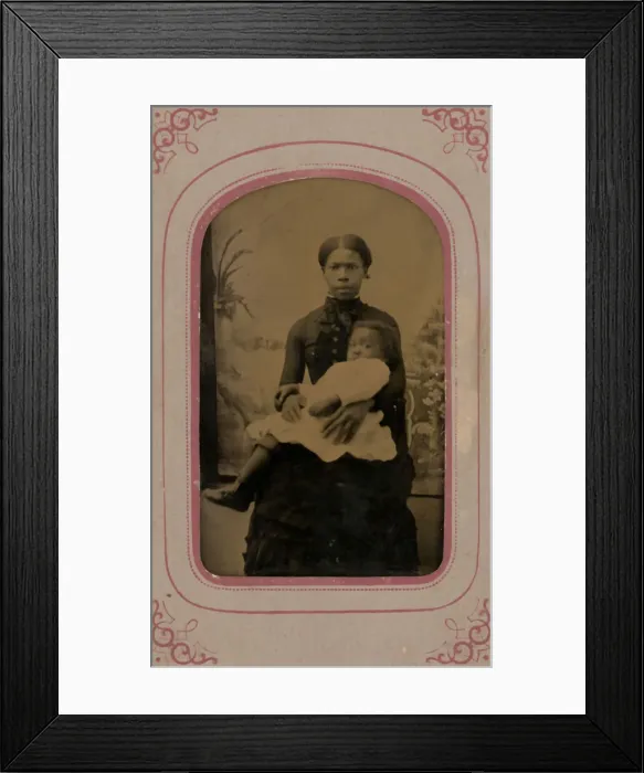 Framed Print : Untitled (Portrait of a Woman Holding a Baby), 1860s. Creator: Unknown Framed Print : Untitled (Portrait of a Woman Holding a Baby), 1860s. Creator: Unknown