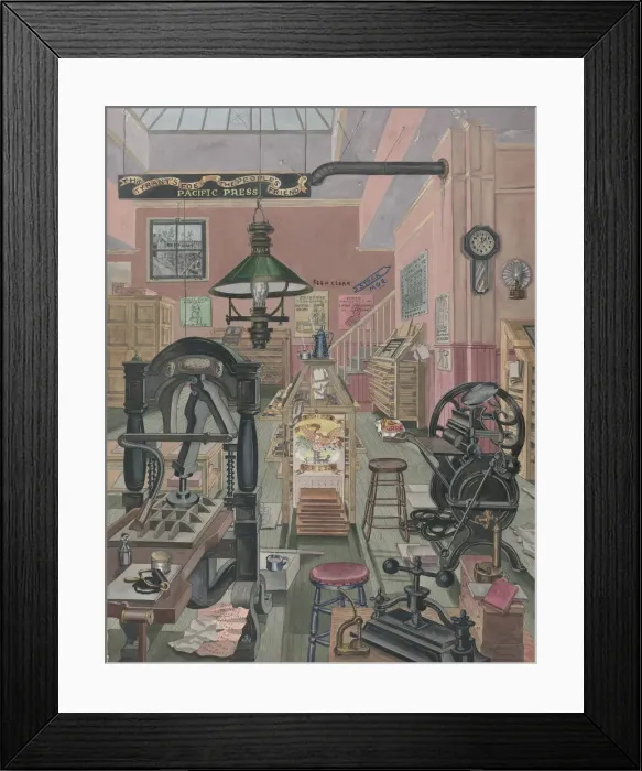 Framed Print : Print Shop, 1870, 1935 / 1942. Creator: Perkins Harnly Framed Print : Print Shop, 1870, 1935 / 1942. Creator: Perkins Harnly