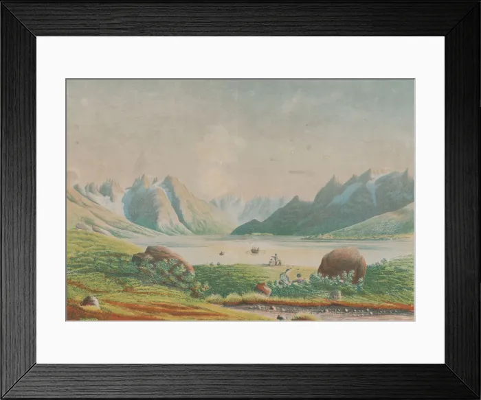 Framed Print : The lake of Kuggsuak at Tasermiut, Greenland, 1863. Creator: Lars Moller Framed Print : The lake of Kuggsuak at Tasermiut, Greenland, 1863. Creator: Lars Moller