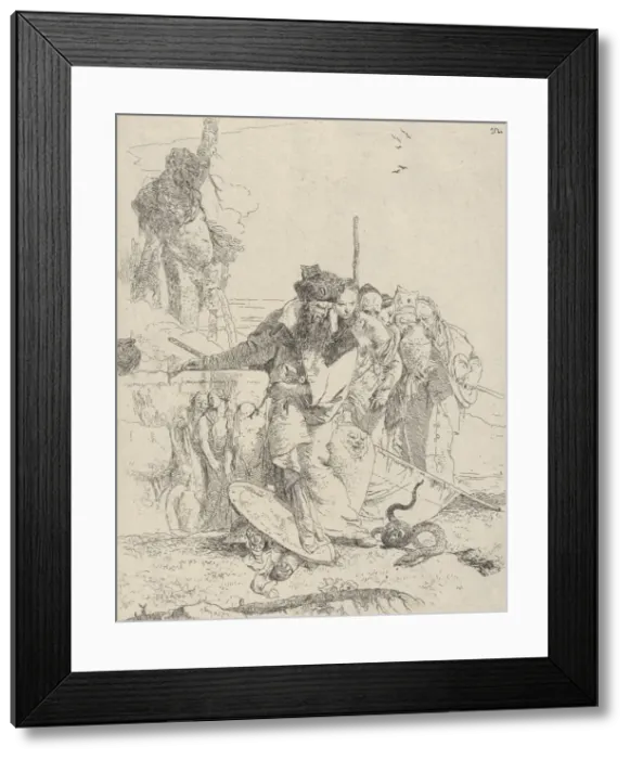Framed Print : Six people watching a snake, from the Scherzi, ca. 1743-50 Framed Print : Six people watching a snake, from the Scherzi, ca. 1743-50
