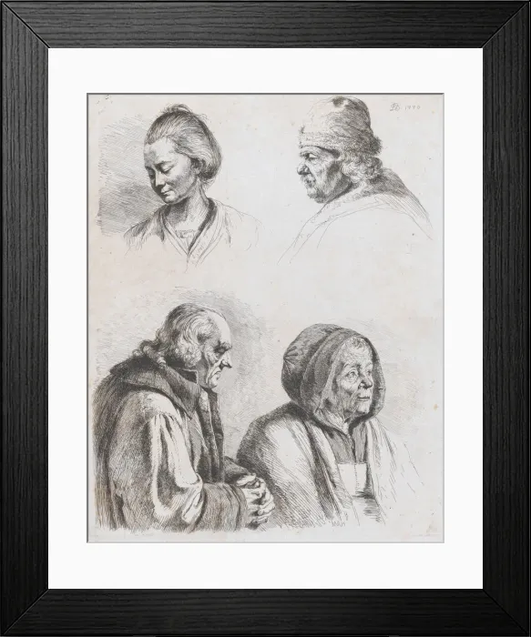 Framed Print : Study of Four Heads, 1770. Creator: Jean-Jacques de Boissieu Framed Print : Study of Four Heads, 1770. Creator: Jean-Jacques de Boissieu