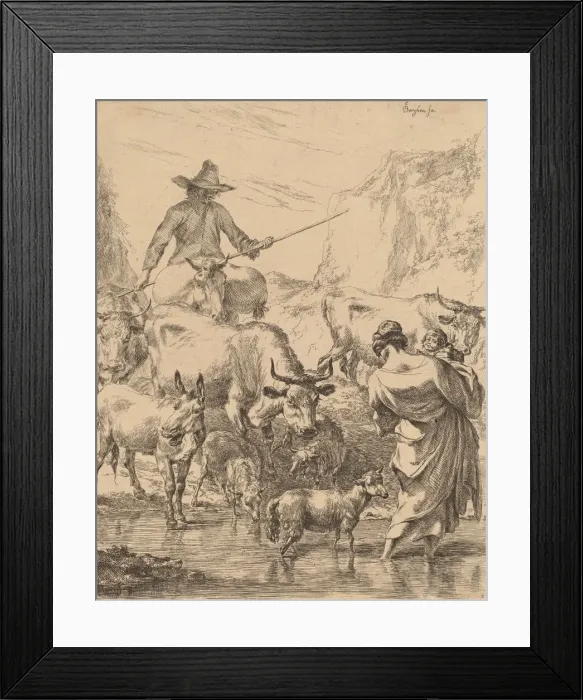 Framed Print : Herd Crossing the Brook. Creator: Nicolaes Berchem Framed Print : Herd Crossing the Brook. Creator: Nicolaes Berchem