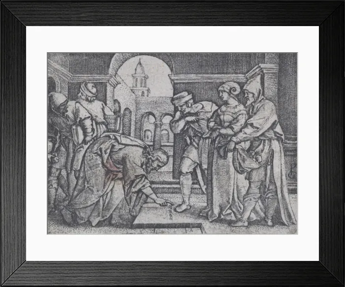 Framed Print : Christ and the Adulterous Woman. Creator: Georg Pencz Framed Print : Christ and the Adulterous Woman. Creator: Georg Pencz
