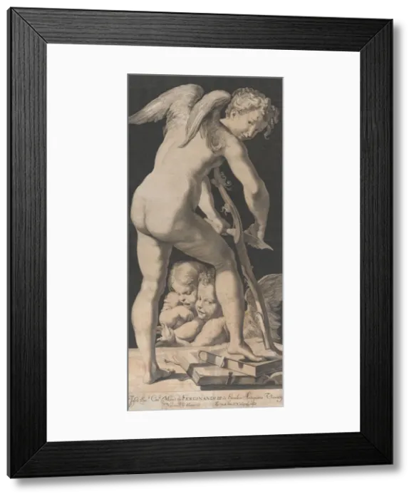 Framed Print : Cupid sharpening his bow, 1645-72. Creator: Franciscus van der Steen Framed Print : Cupid sharpening his bow, 1645-72. Creator: Franciscus van der Steen