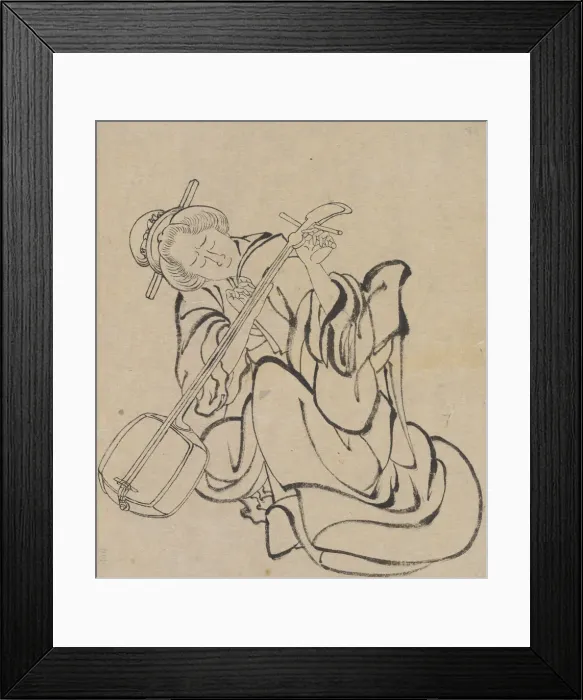 Framed Print : Tuning the Samisen, late 18th-early 19th century. Creator: Hokusai Framed Print : Tuning the Samisen, late 18th-early 19th century. Creator: Hokusai