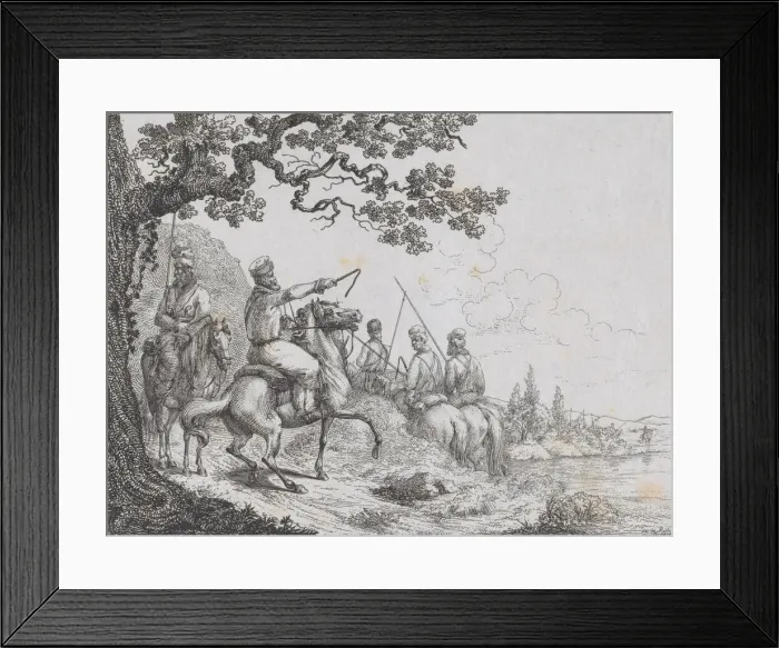 Framed Print : Cossacks riding along a riverbank, 1814. Creator: Friedrich August de La Belle Framed Print : Cossacks riding along a riverbank, 1814. Creator: Friedrich August de La Belle