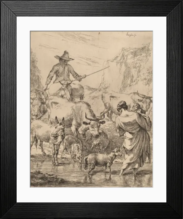 Framed Print : Herd Crossing the Brook. Creator: Nicolaes Berchem Framed Print : Herd Crossing the Brook. Creator: Nicolaes Berchem