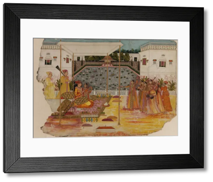 Framed Print : Lovers on a garden terrace; musicians and attendants, 18th century. Creator: Unknown Framed Print : Lovers on a garden terrace; musicians and attendants, 18th century. Creator: Unknown
