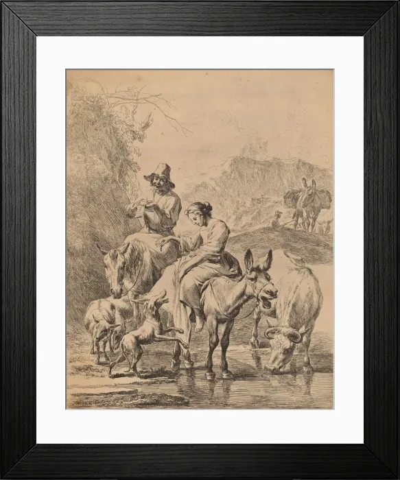 Framed Print : Shepherdess on a Donkey, 1655. Creator: Nicolaes Berchem Framed Print : Shepherdess on a Donkey, 1655. Creator: Nicolaes Berchem
