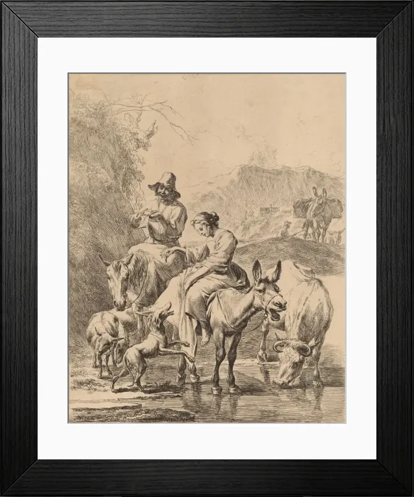 Framed Print : Shepherdess on a Donkey. Creator: Nicolaes Berchem Framed Print : Shepherdess on a Donkey. Creator: Nicolaes Berchem
