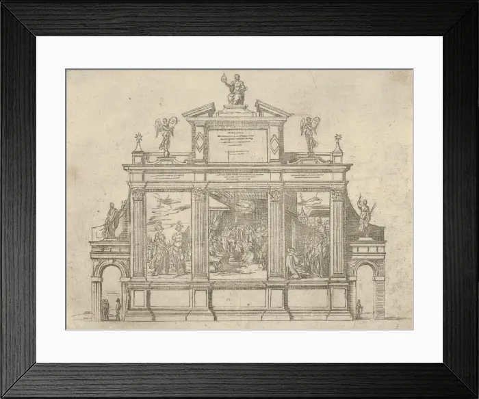 Framed Print : Facade of a triumphal monument with three scenes depicting deeds of Pope Clement VIII Framed Print : Facade of a triumphal monument with three scenes depicting deeds of Pope Clement VIII