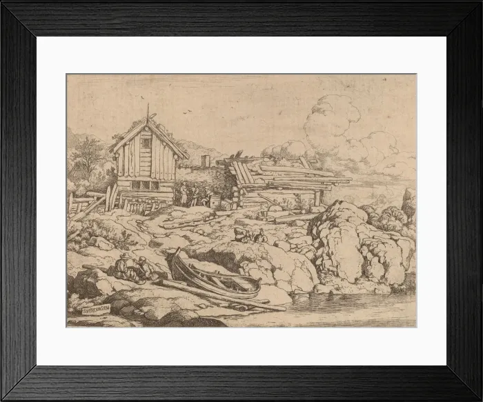 Framed Print : Boat at a River Bank with Three Goats, probably c. 1645 / 1656 Framed Print : Boat at a River Bank with Three Goats, probably c. 1645 / 1656